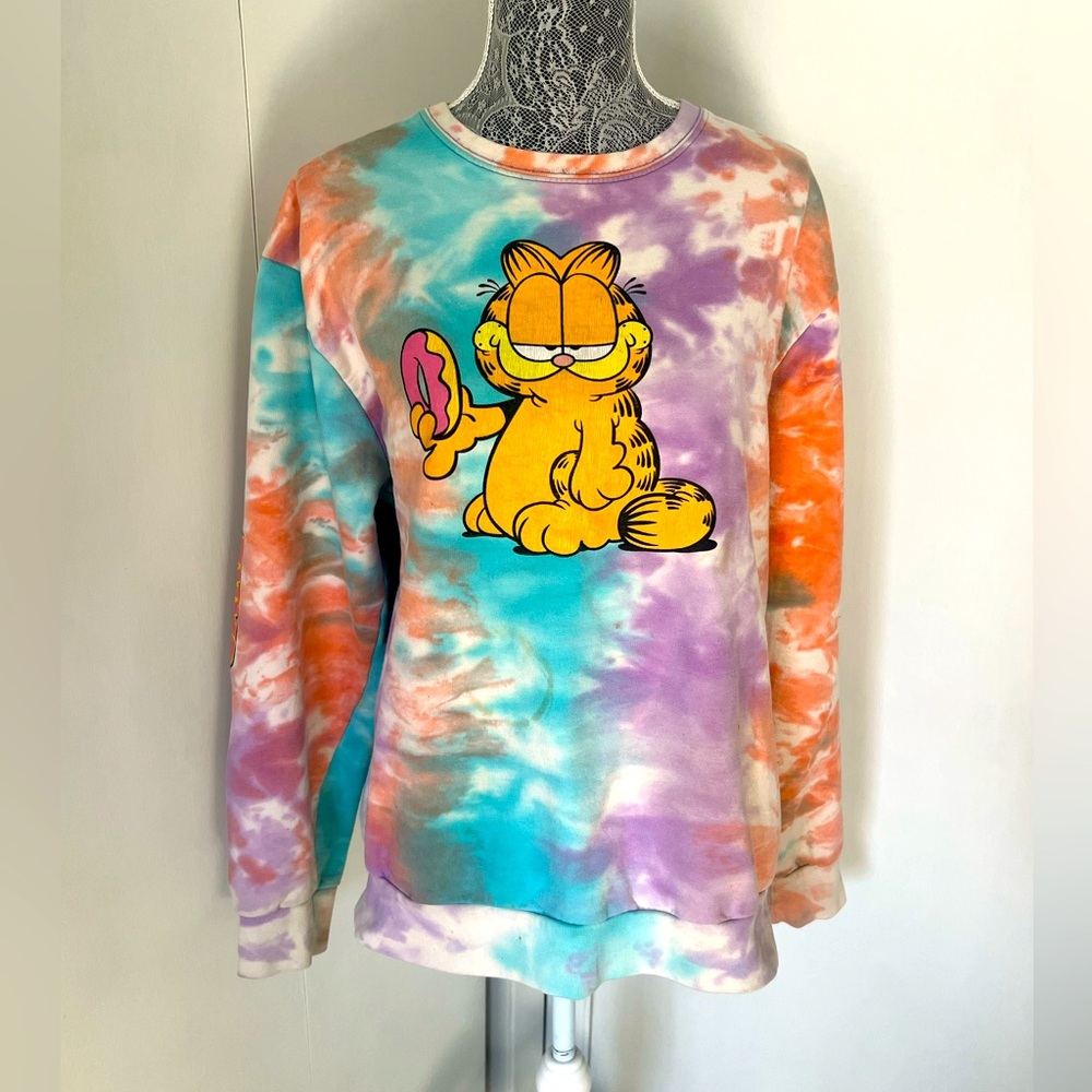 Vintage Garfield “I Donut Care” Tie Dye Crew Neck Sweatshirt